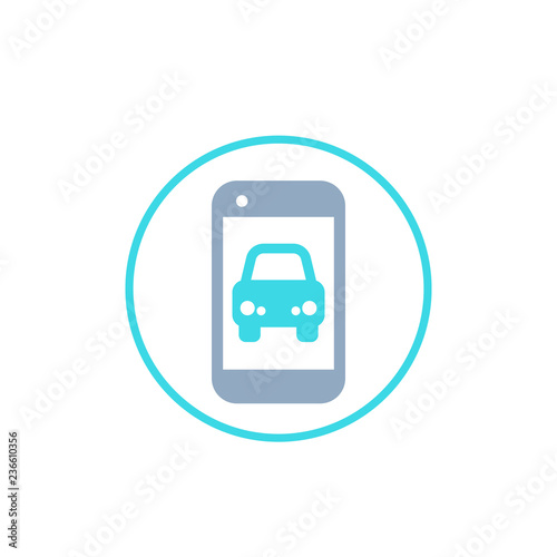 carsharing app vector icon with phone and car on screen
