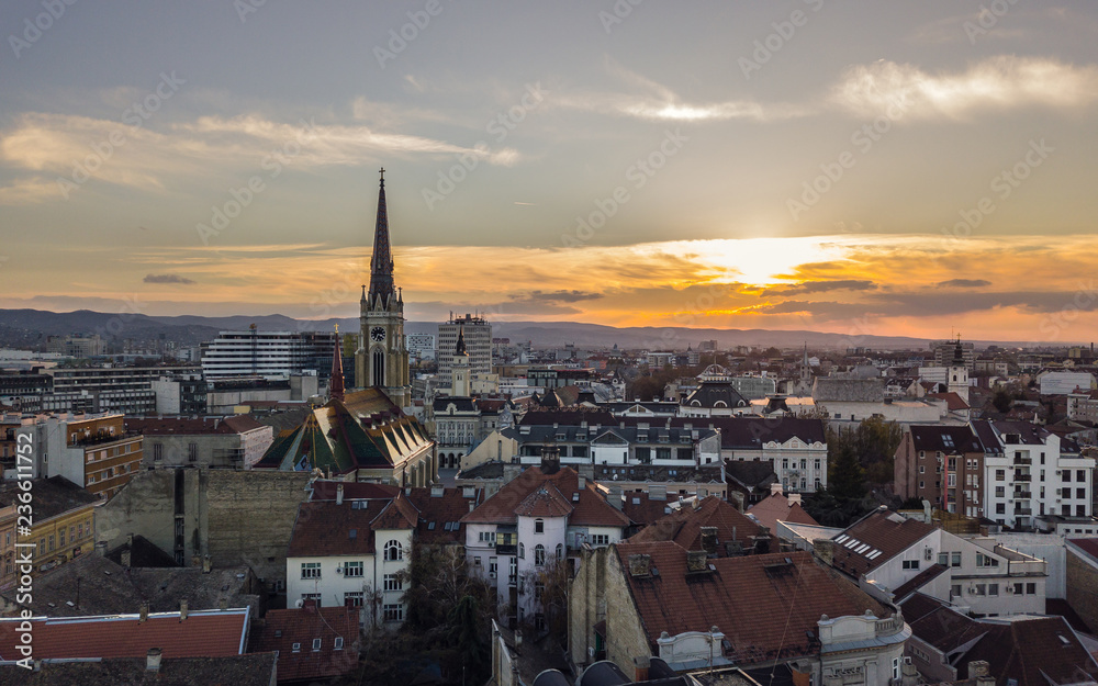 Aerial view of Novi Sad before sunset