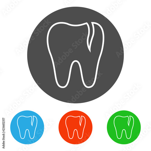 Cracked molar tooth. Icon set. Vector.