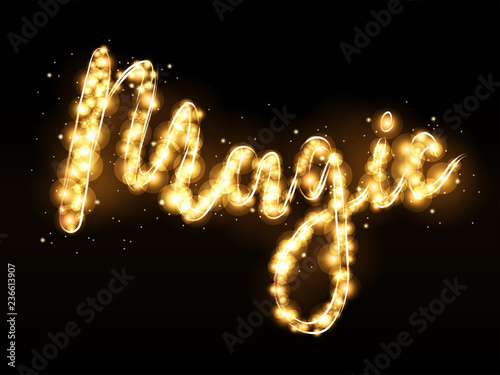 Hand written golden word MAGIC. Vector illustration