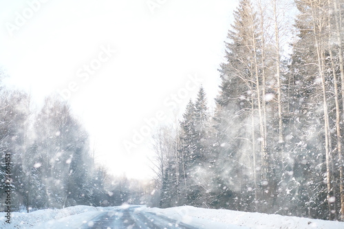 Winter landscape of country fields and roads © alexkich