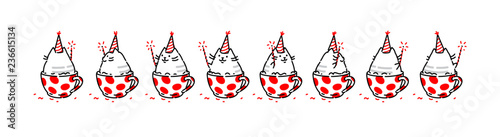 Sprite cartoon character of the cat. Set of different poses of the character in the vector. A looped animation of the rotation of the seal in the cup. Animation for a game or a cartoon. Kitty the wiza