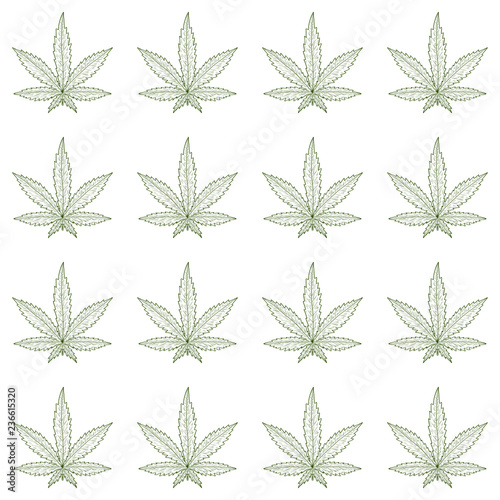 Cannabis. Green leaves. Sketch. Monochrome. Wallpaper  background  texture  seamless.