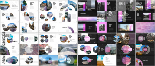 Minimal presentations design, portfolio vector templates with circle elements on white background. Multipurpose template for presentation slide, flyer leaflet, brochure cover, report, marketing.