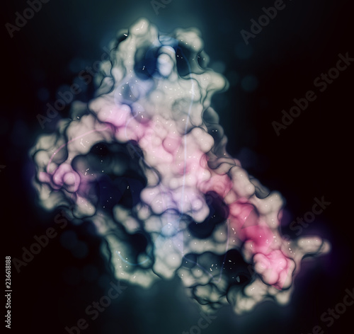Human prion protein (hPrP). Associated with neurodegenerative diseases, including kuru, BSE and Creutzfeldt-Jakob. 3D rendering based on protein data bank entry 1qlx.