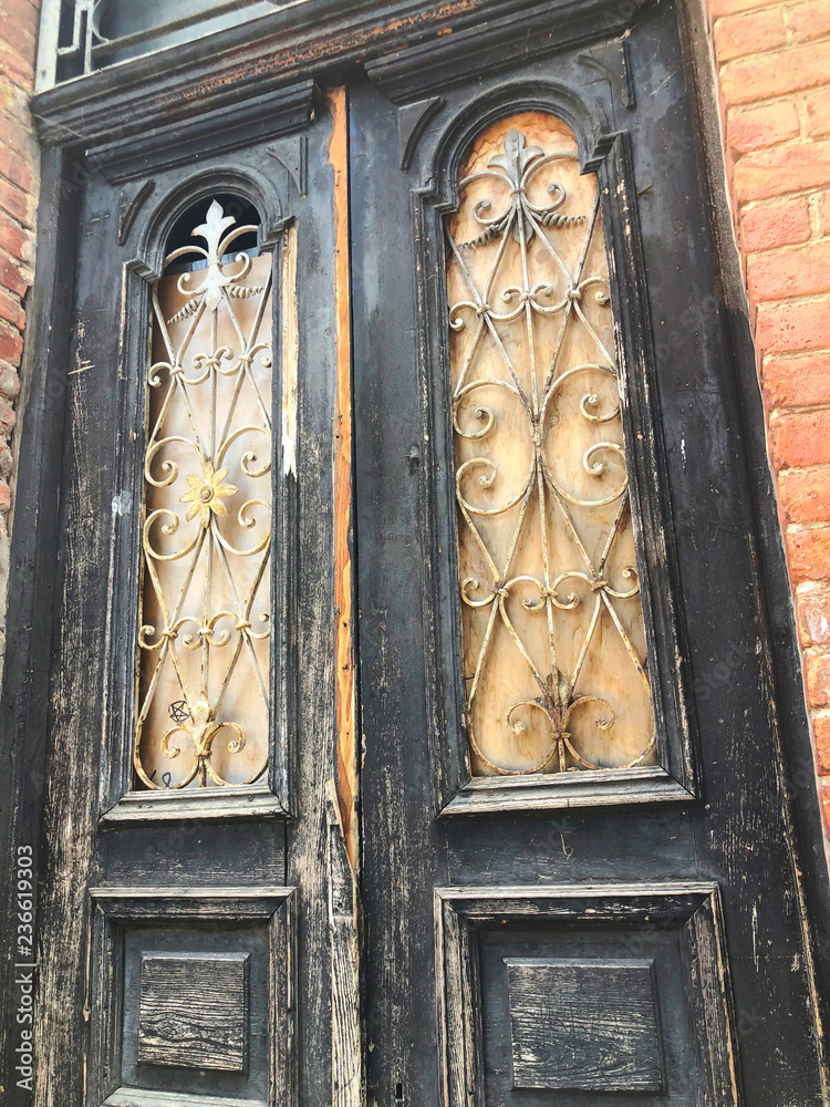 Old Tbilisi architecture,The entrance door and exterior decor in summer day