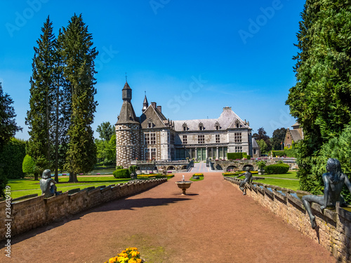 Summer sunny view to Jehay Castle or Jehay-Bodegnee Castle in Province of Liege, Belgium photo