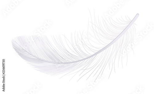 Feather, fluff, fuzz is a white vector, realistic 3d. Pooh, lightness, airiness.