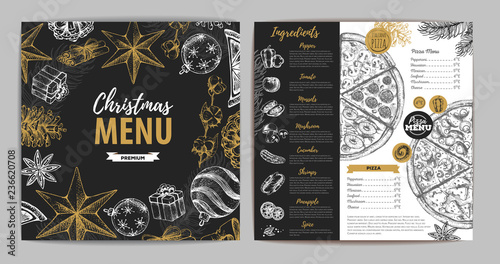 Hand drawing Christmas holiday menu design. Restaurant menu
