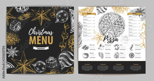 Hand drawing Christmas holiday menu design. Restaurant menu