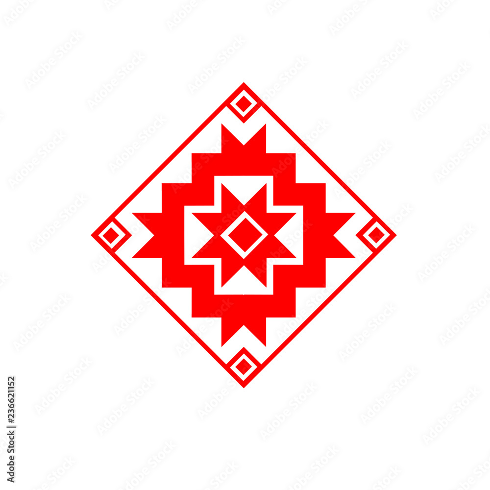 Red the ethnic element of the Slavic pattern on a white background Red the ethnic element of the Slavic pattern on a white background