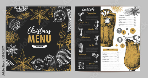 Hand drawing Christmas holiday menu design. Restaurant menu