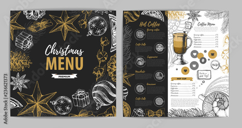 Hand drawing Christmas holiday menu design. Restaurant menu