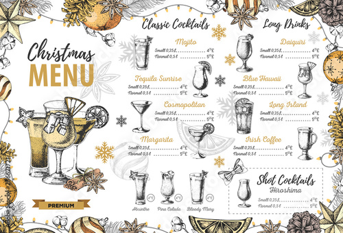 Hand drawing Christmas holiday menu design. Restaurant menu