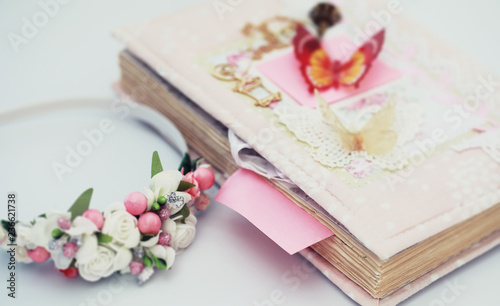 A diary for entries on a white table