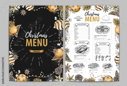 Hand drawing Christmas holiday menu design. Restaurant menu