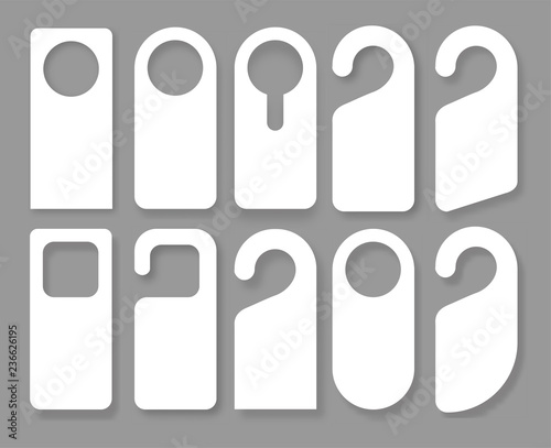 Vector Set of unique door hangers with trendy glass style isolated on white background. Door hanger mockup.