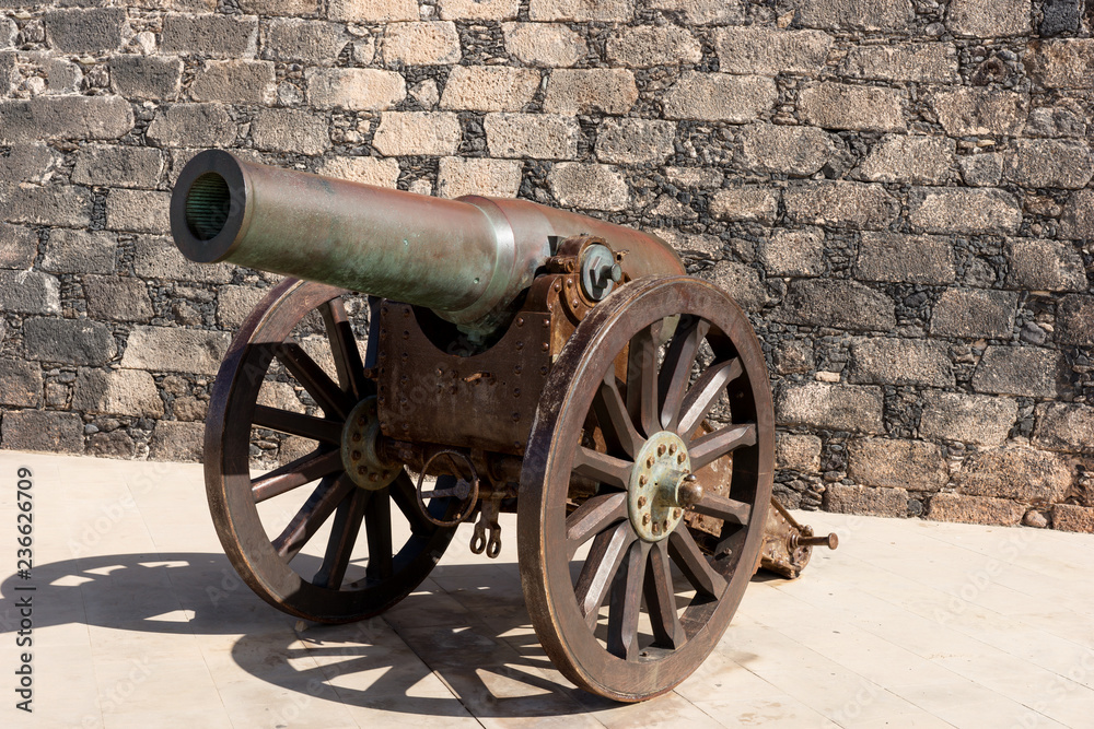 Cannon in front of Castle of San Gabriel in Arrecife. Lanzarote Canary Islands Spain