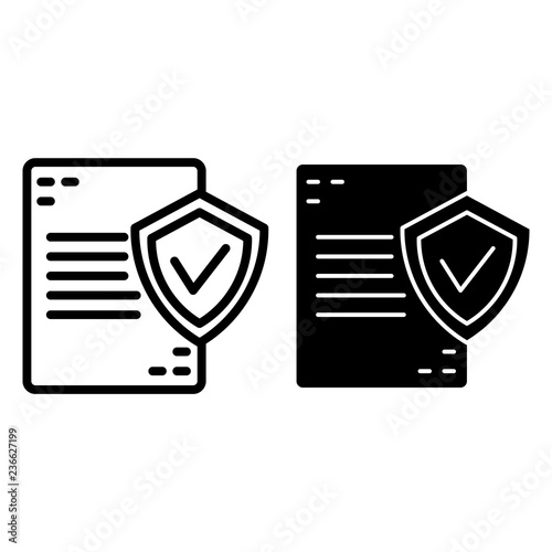 Approved document line and glyph icon. List with shield vector illustration isolated on white. Agreement paper outline style design, designed for web and app. Eps 10.