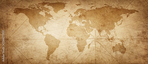 Fototapeta Stara mapa świata na starym tle pergaminu retro szeroka