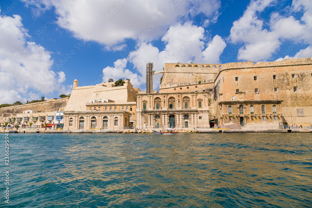 Valletta, Malta. Old coastal fortifications and port buildings
