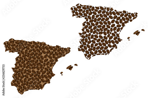Spain -  map of coffee bean, Kingdom of Spain map made of coffee beans, photo