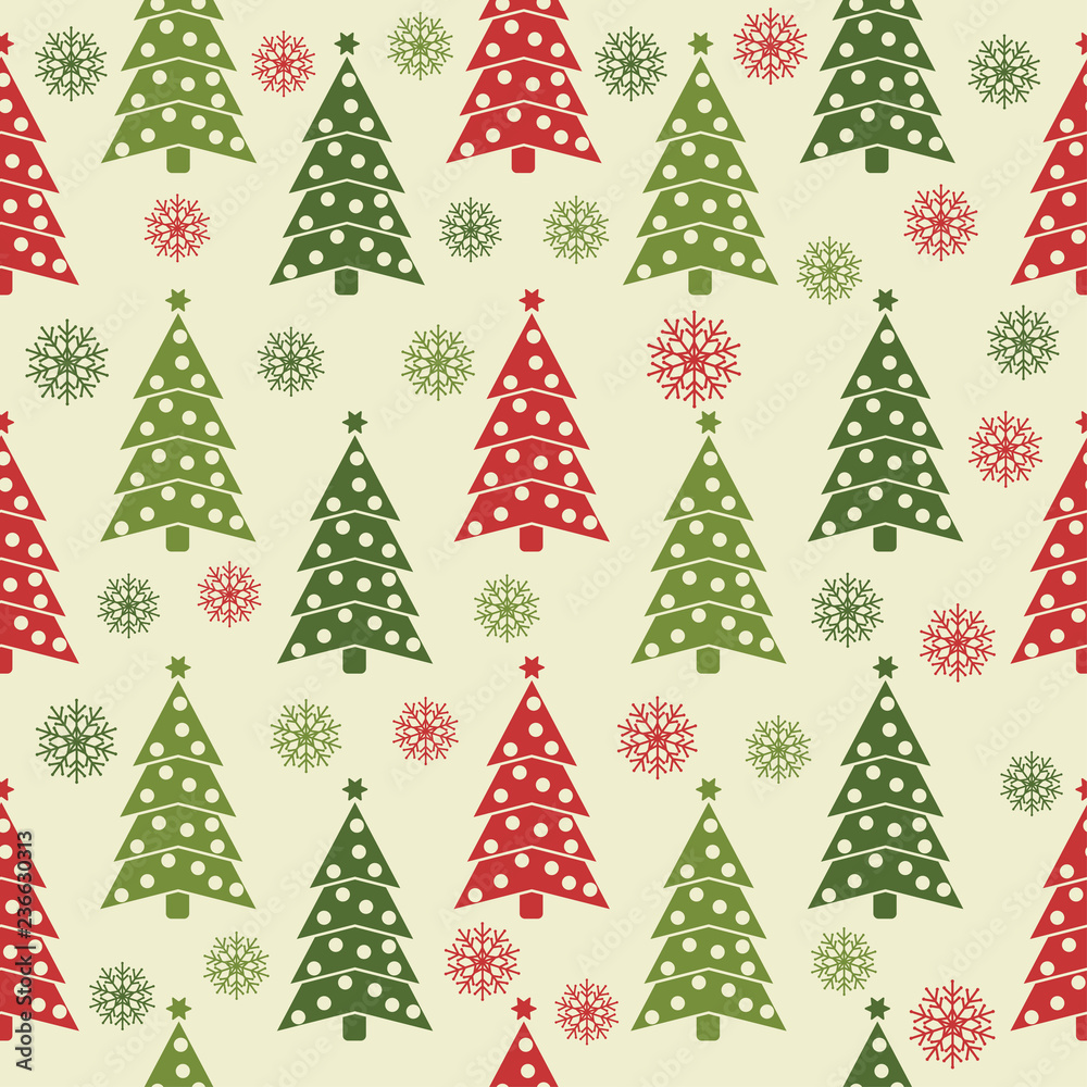 Christmas seamless pattern with Christmas trees and snowflakes