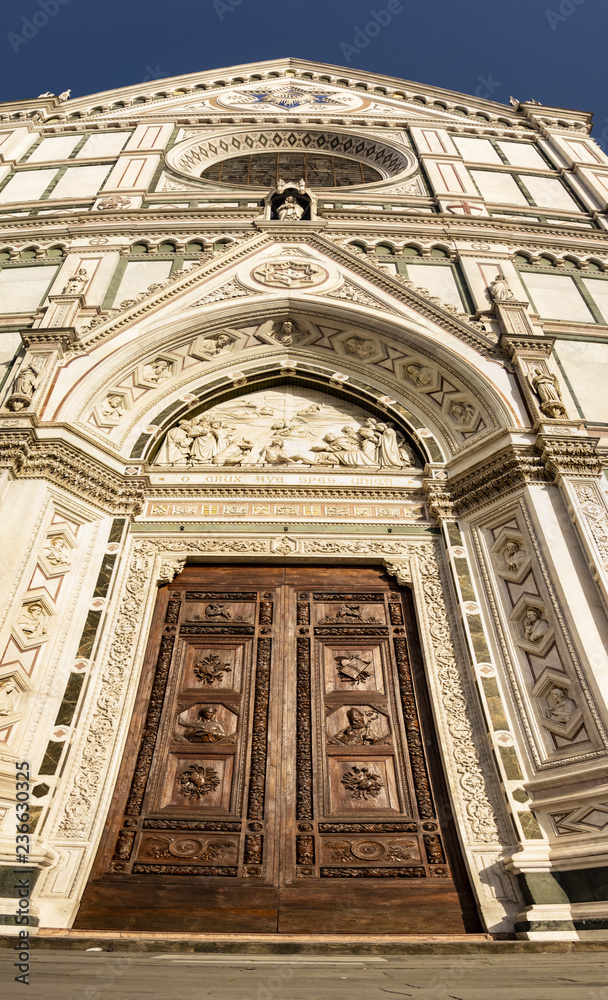 Door of the Basilica of Santa Croce in Florence, Tuscany - Italy