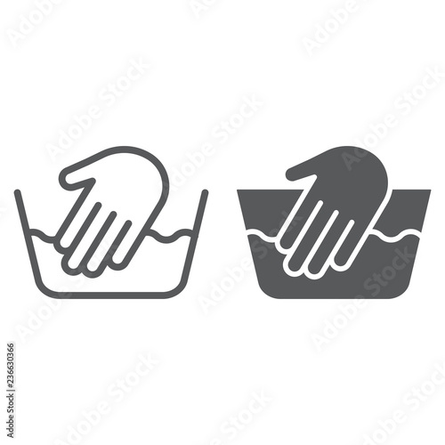 Hand washing line and glyph icon, laundering and wash, hand sign, vector graphics, a linear pattern on a white background.