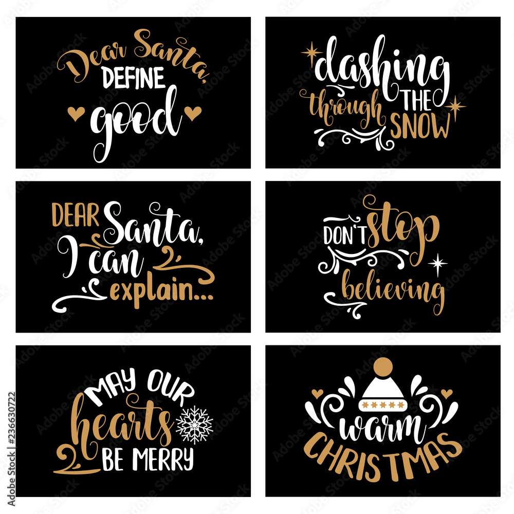 Hand lettering Christmas card collection with joyful quotes