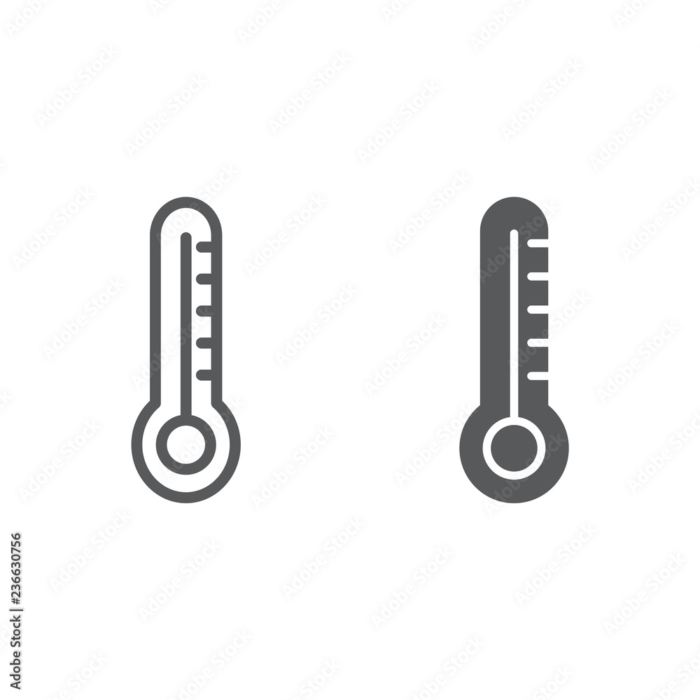 Temperature line and glyph icon, measurement and scale, thermometer sign, vector graphics, a linear pattern on a white background.