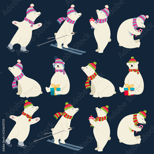 Dressed polar bears collection for Christmas designs