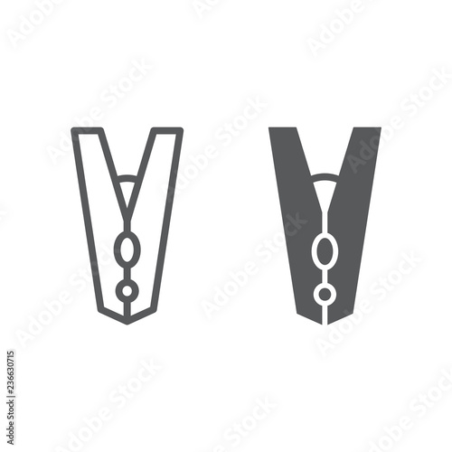 Clothespin line and glyph icon, laundry and clothes, clamp sign, vector graphics, a linear pattern on a white background.