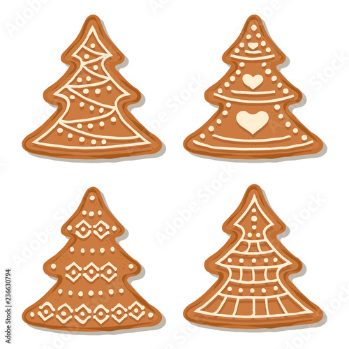 Realistic gigngerbread Christmas treel collection