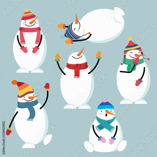 Beautiful flat design snowman collection