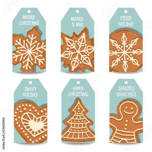 Christmas labels collection with gingerbread