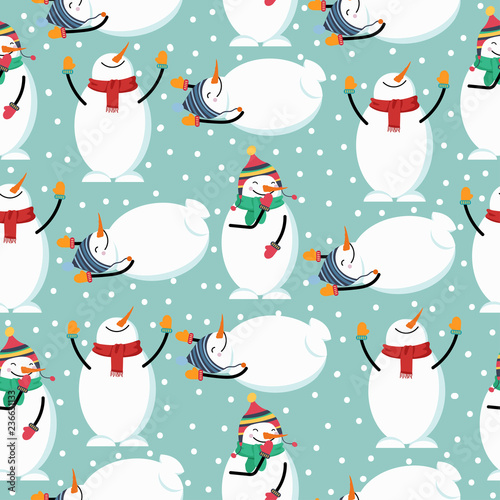 Cute flat design Christmas seamless pattern with snowman