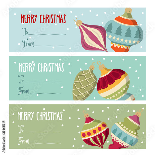 Cute flat design Christmas labels collection  with Christmas balls for presents
