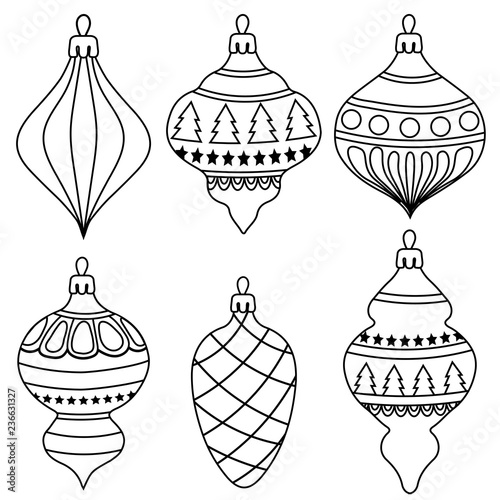 hand drawn Outline Christmas balls collection  for coloring