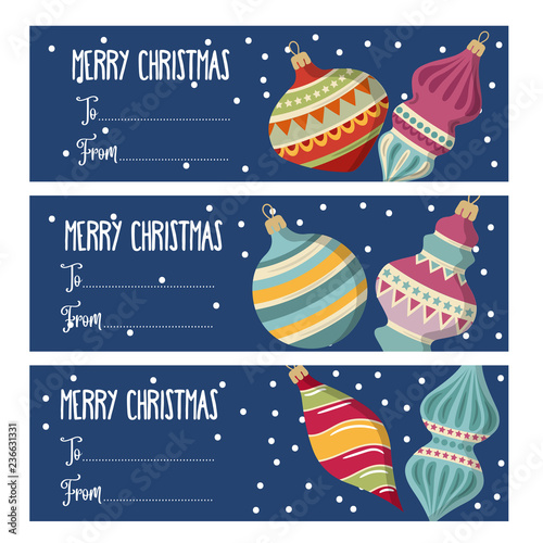 Cute flat design Christmas labels collection  with Christmas balls for presents