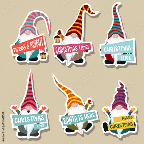 Christmas stickers collection with gnomes