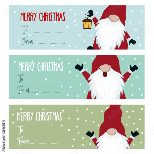 Cute flat design Christmas labels collection with gnomes