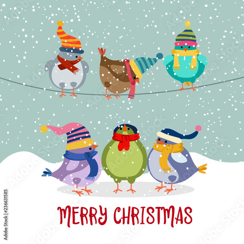 Cute Christmas card with birds