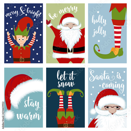 Christmas card collection with Santa and elves
