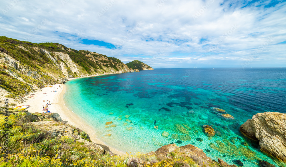 Panoramic view of Sansone beach, Elba Island, Tuscany,Italy