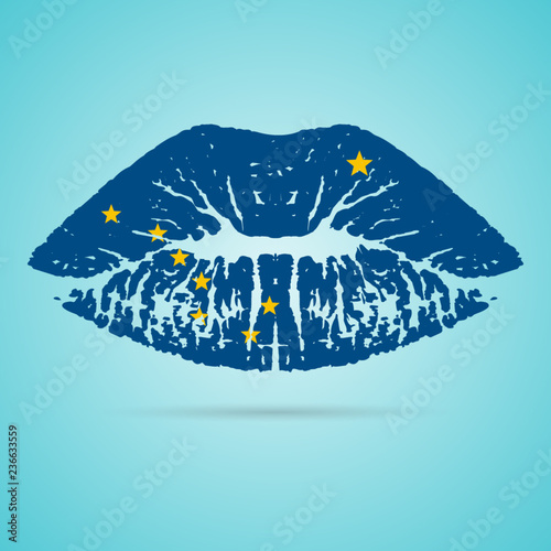 Alaska Flag Lipstick On The Lips Isolated On A White Background. Vector Illustration. Kiss Mark In Official Colors And Proportions. Independence Day