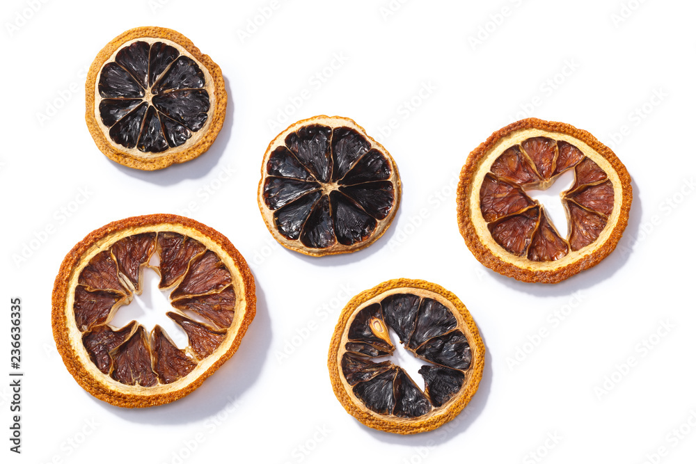 Dried citrus wheels, top, paths