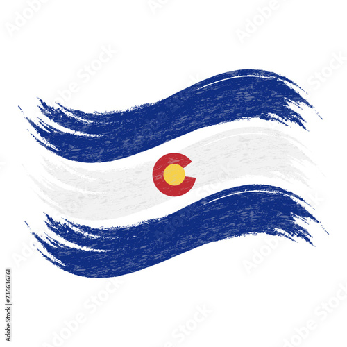 Grunge Brush Stroke With National Flag Of Colorado Isolated On A White Background. Vector Illustration. Flag In Grungy Style. Use For Brochures, Printed Materials, Logos, Independence Day