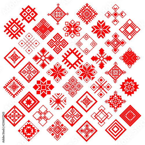 Red ethnic Slavic pattern on white background
