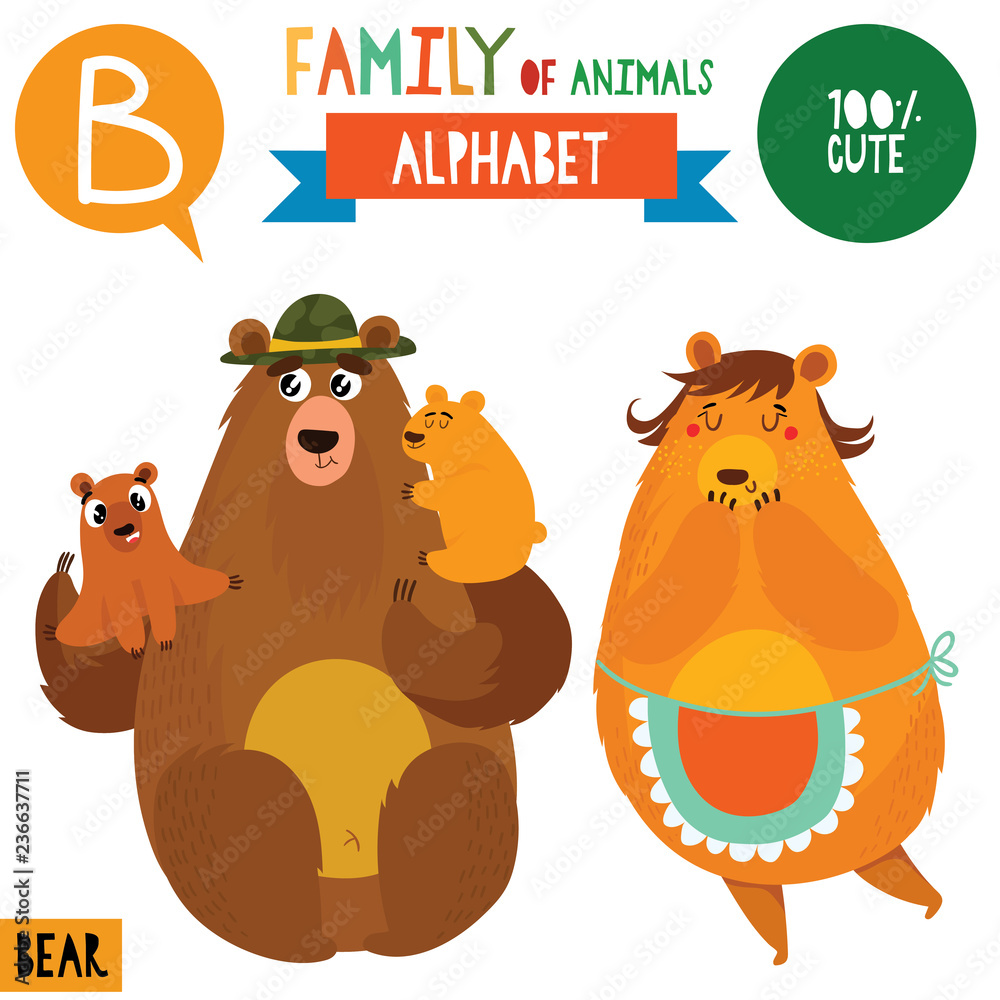 Letter B-Mega Big Set.Cute Vector Alphabet With Family Of Animals In ...